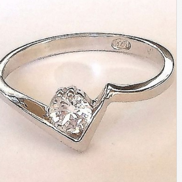 Sterling Silver Engagement Ring Size 9 10 Solitaire Cubic Zirconia Freeform 925 - Picture 4 of 8